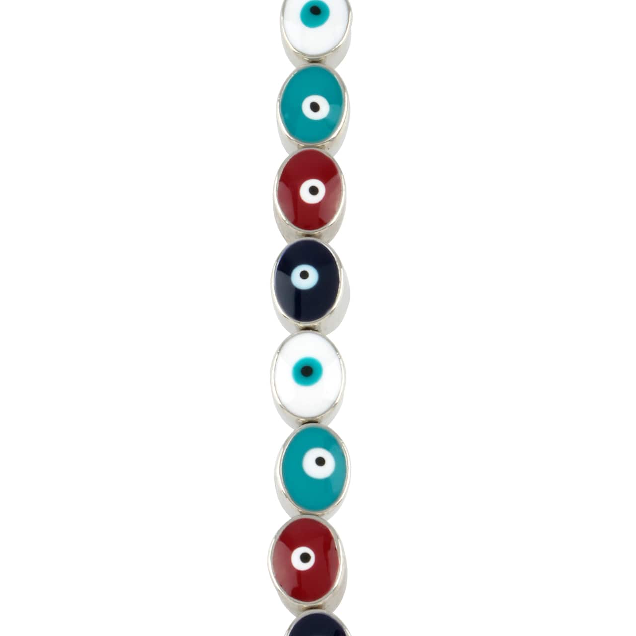 6 Packs: 14 ct. (84 total) Multicolor & Rhodium Evil Eye Oval Beads, 9mm by Bead Landing™
